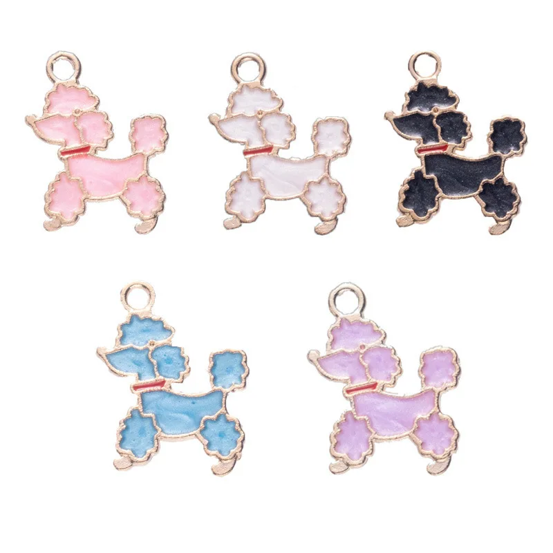 5Pcs Oil Drip Accessories DIY Jewelry Oil Drip Alloy Export Pearl Five Color Dog Teddy Accessories Necklace Keychain
