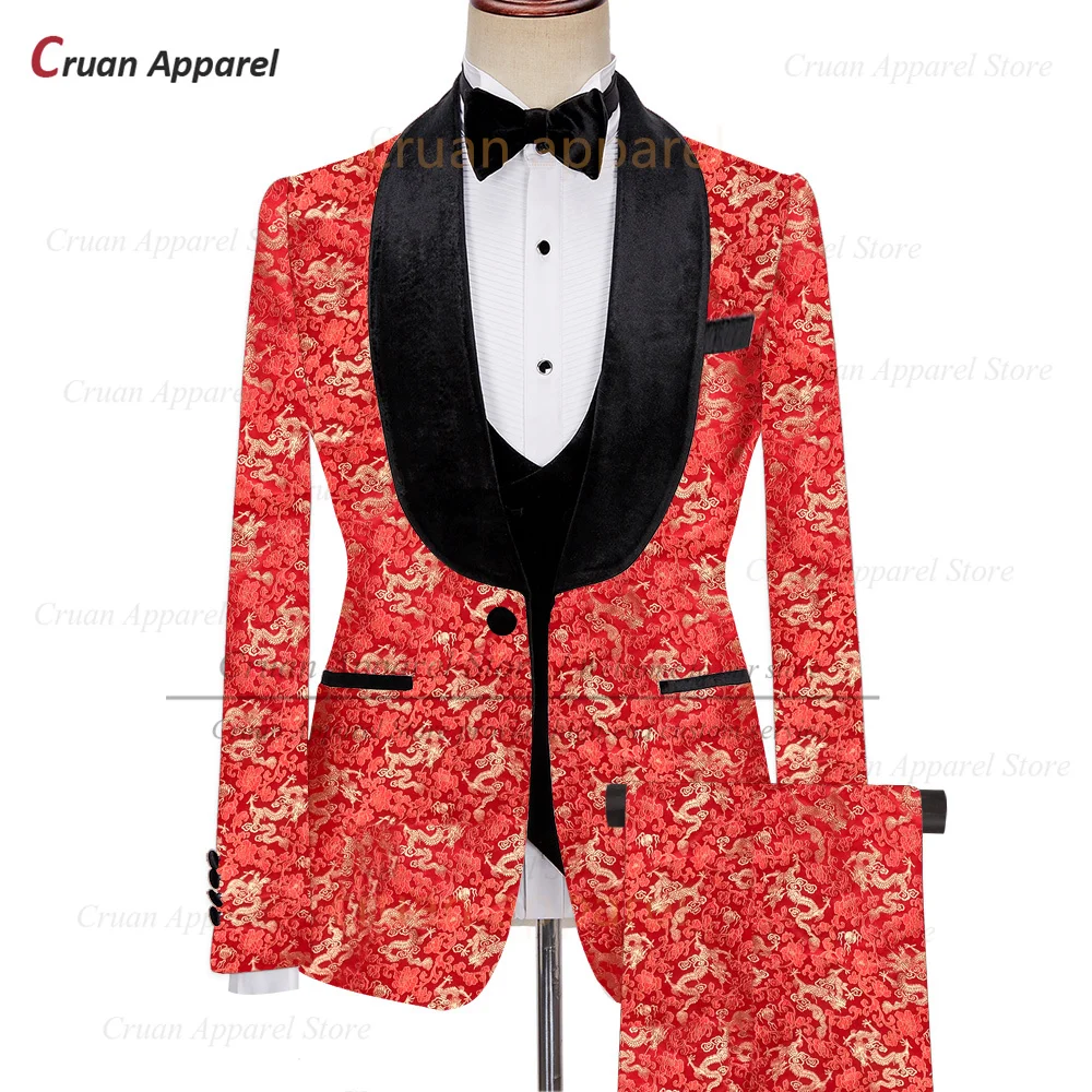 Luxury Men Suit Sets Evening Banquet Tailor-made Fashion Blazer Vest Pants 3 Pieces Wedding Party Groomsman Slim Fit Outfits