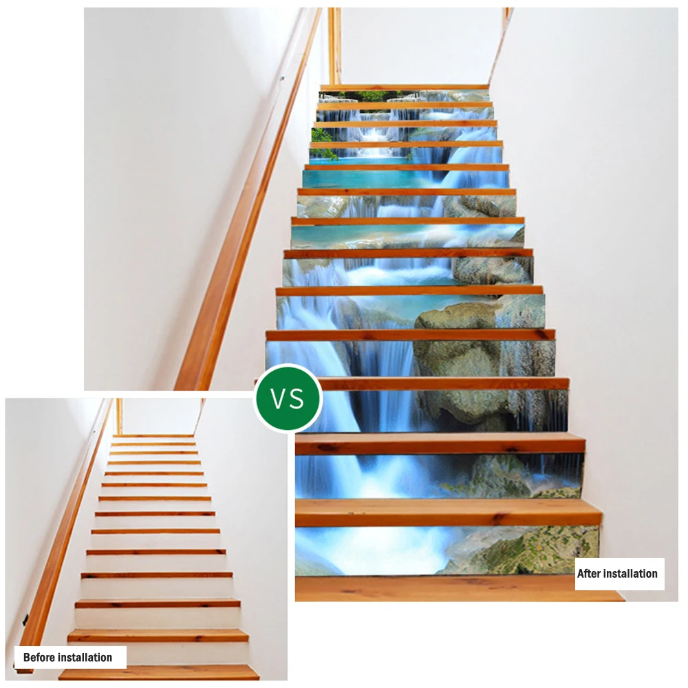 3D Stairway Stickers, imitating natural landscape flowing water waterfall steps self-adhesive stickers, home decoration stickers