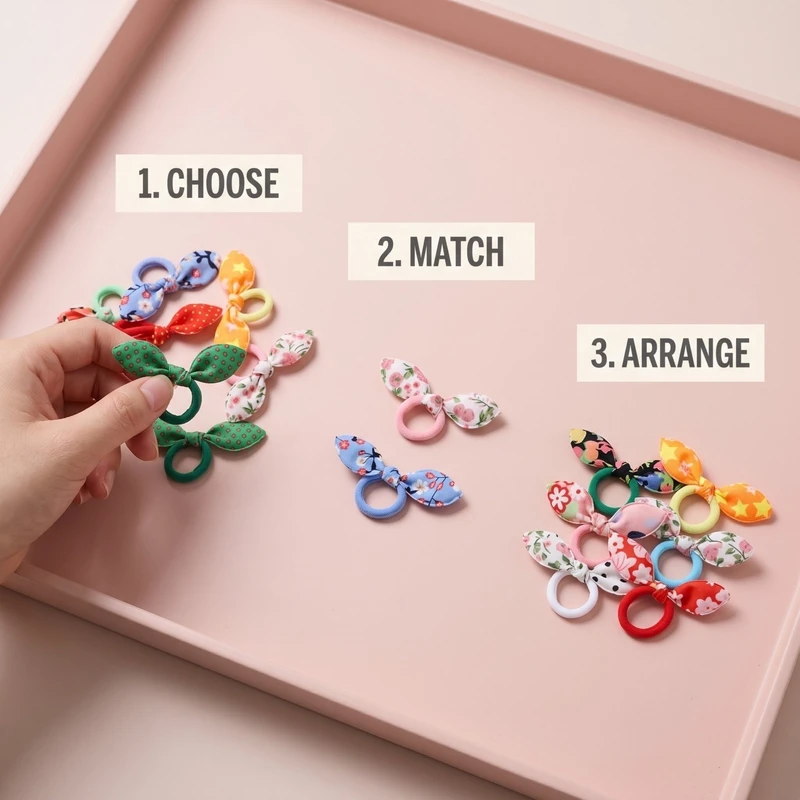 1/38/40Pcs Kids Rabbit Ear Bow Hair Ties Floral Polka Dots Print Elastic Hair Bands Sweet Girls Ponytail Hair Accessories
