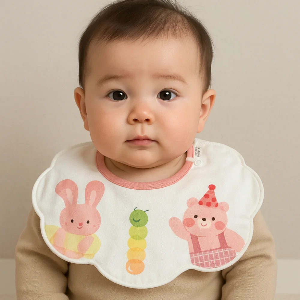 

Cartoon Anti-vomiting Bibs Cotton Yarn Rotatable Baby Drooling Bibs Flower Shape Round Neck Saliva Towel Neck Wear Accessories