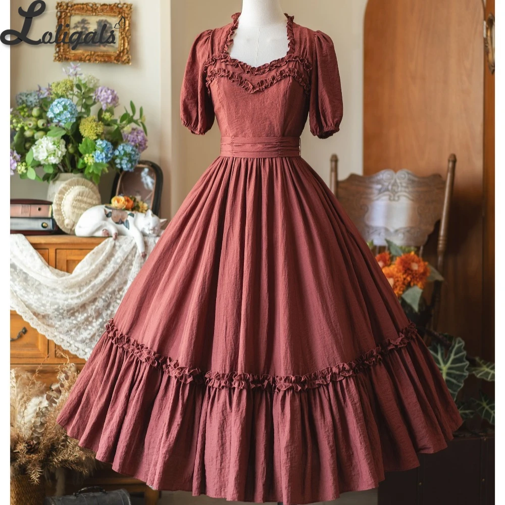 

Винтажное длинное платье в стиле ретро с квадратным воротником и короткими рукавами, праздничное платье ~ лесная пастораль