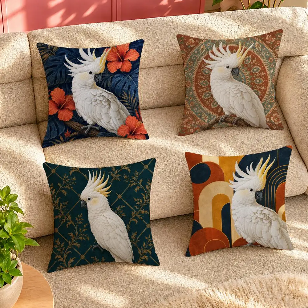 White Cockatoo Bird Art Cushion Cover Pillow Cover Decorative Throw Couch Home Decor for Living Room Sofa