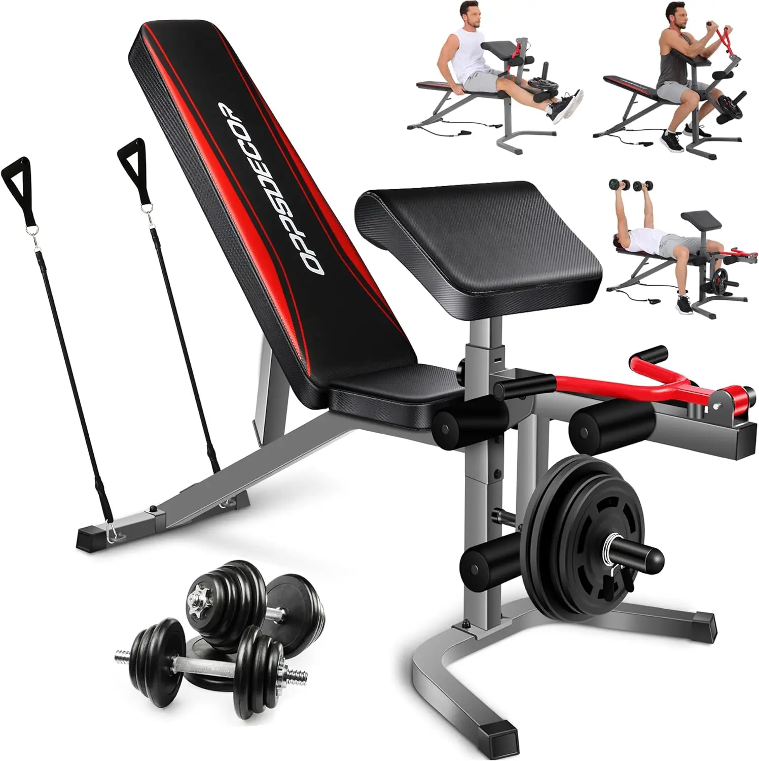 Weight Bench Set Adjustable Weight Bench with Preacher Curl Leg Extension Professional Bench Press for Full Body Exercise Workou