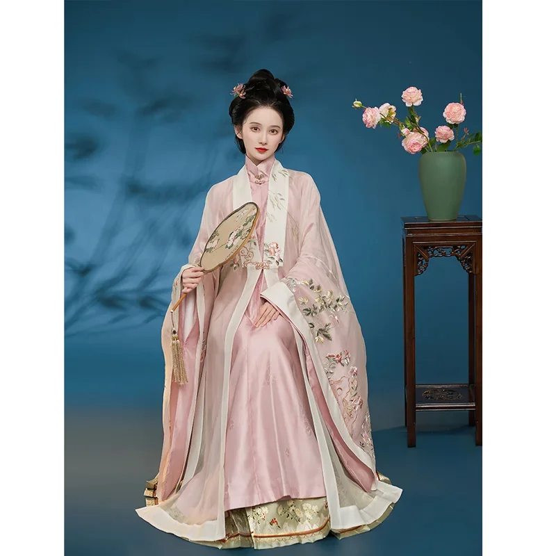 

ZhongLingJi 3 Colors Long Robe Chinese Traditional Wedding Dress Women Ming Dynasty Silk Embroidered Green Hanfu Cloak Prom Suit