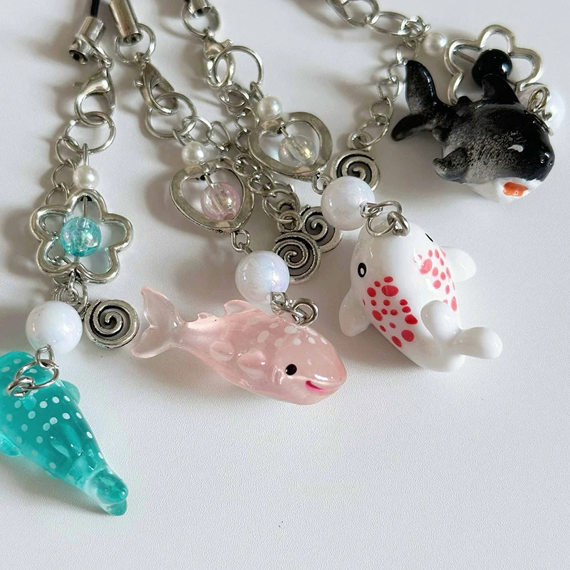 1PC Summer Handmade Beaded Wave Point Shark Hanging Pendant Charm Keychain Cute Simulation Marine Life Phone Chain