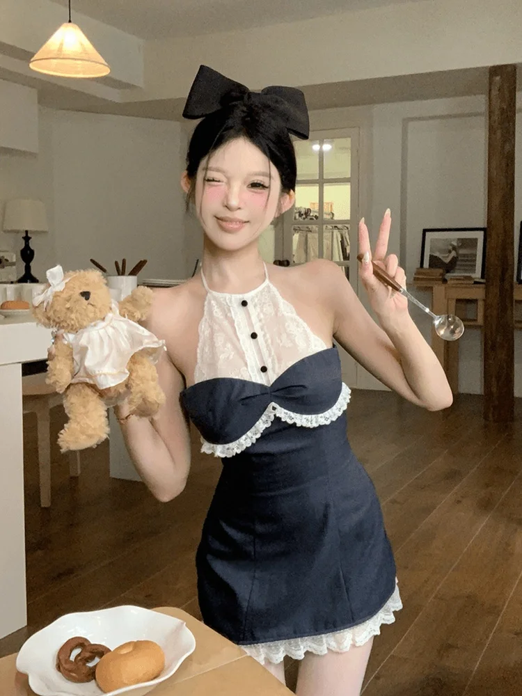 

XZY Chic Lace Splice Bal Summer Dr Women's Sweet And Spicy ort A-Line Skirt Ne Hanging Design plus Size Dr