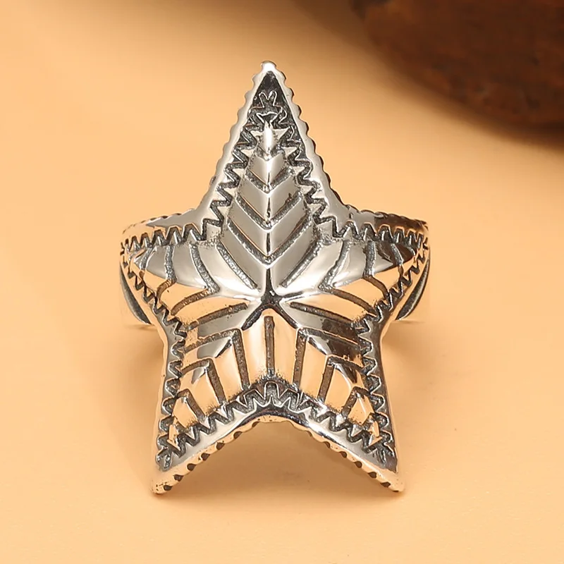 925 sterling silver thai silver candy five-pointed star male and female couple domineering retro hip-hop open ring