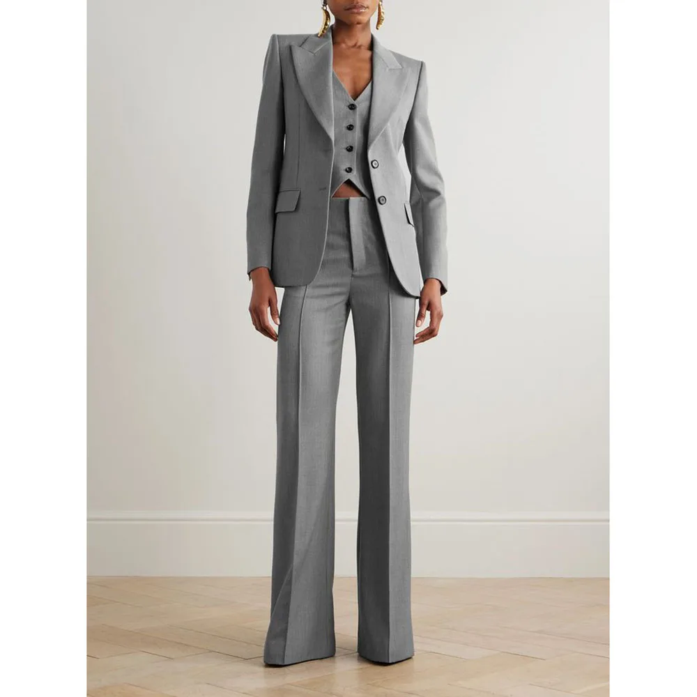 High Quality Women Suit 3 Piece Jacket Pants Peak Lapel Single Breasted Female Clothing Casual Office Lady Slim Fit Blazer Set