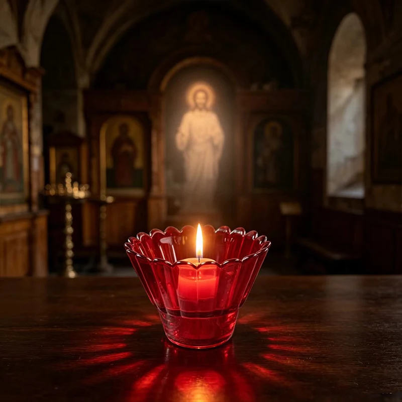 Luxury Byzantine Orthodox Red Glass Votive Candle Holder Scalloped Fluted Petal Rim Church Altar Prayer Handmade Religious Gift