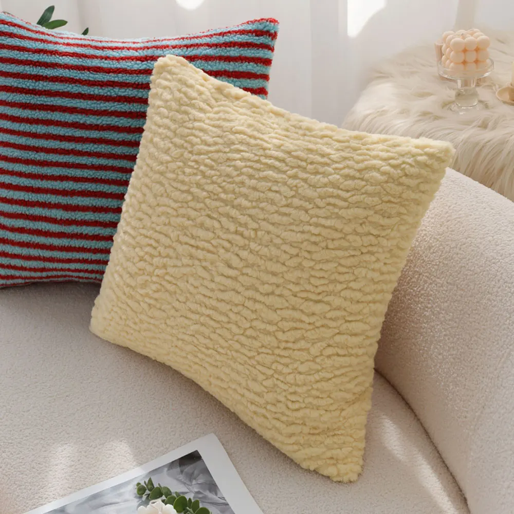 Yellow Plush Decorative Pillow Cover Ultra Soft Pillowcase for Sofa Living Room Decorations Ins Creative Funda Cojines De 45x45