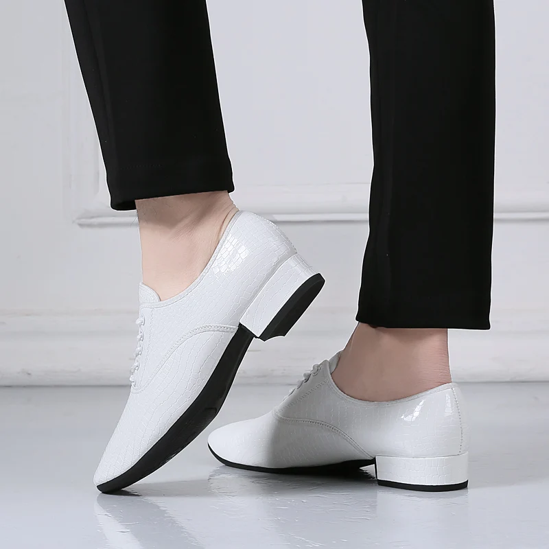 dance shoes men white leather black ballroom dancing shoes for men low square heels men dance sneakers lace up indoor/outdoor