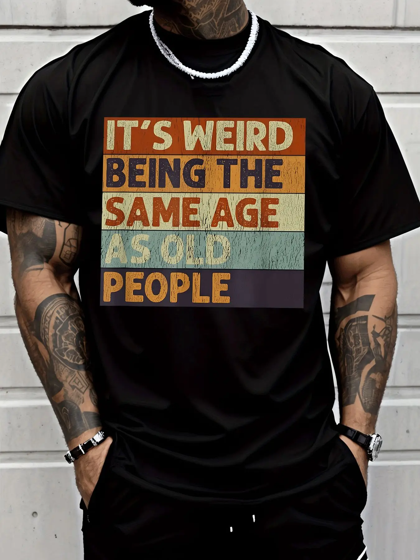 Mens Same Age As Old People Graphic T Shirt Funny Vintage Streetwear Short Sleeve Cotton Hip Hop Casual Summer Tee For Men