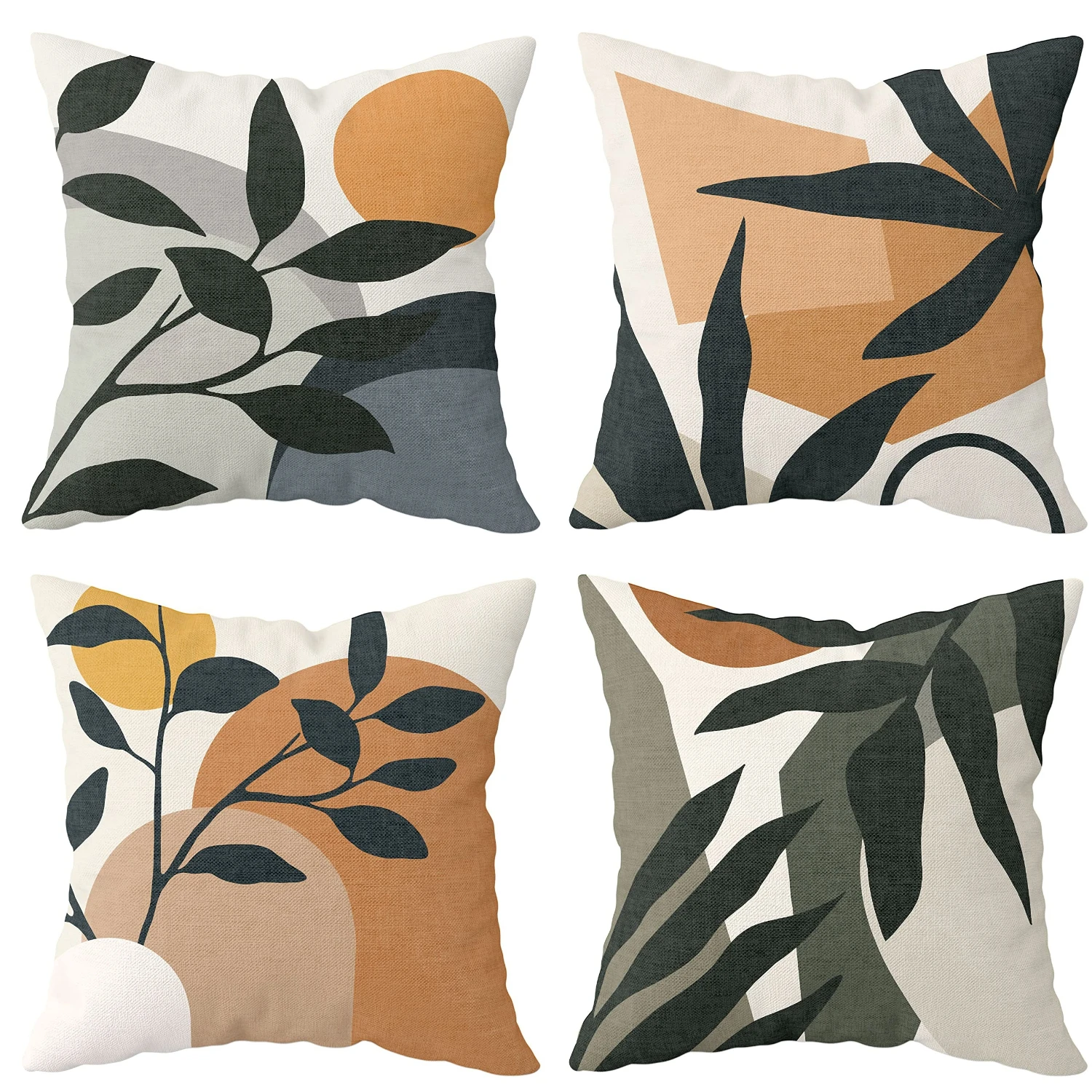 

Modern Abstract Pillow Cases Set of 4 - Sun & Plant Designs, Bohemian Decorative Cushion Covers for Couch, Indoor/Outdoor, Machi