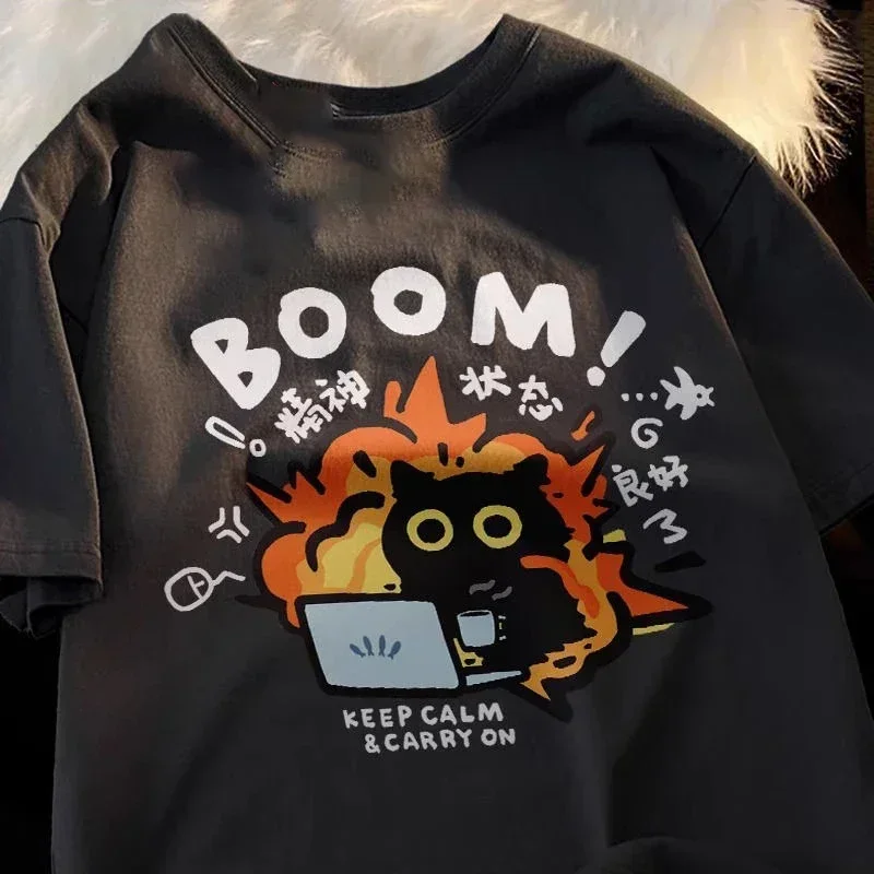 Kawaii Good Mental State Short Sleeve T-shirt Loose Casual Cartoon Oversized Tee for Men Women Kids Y2K Style Pure Top