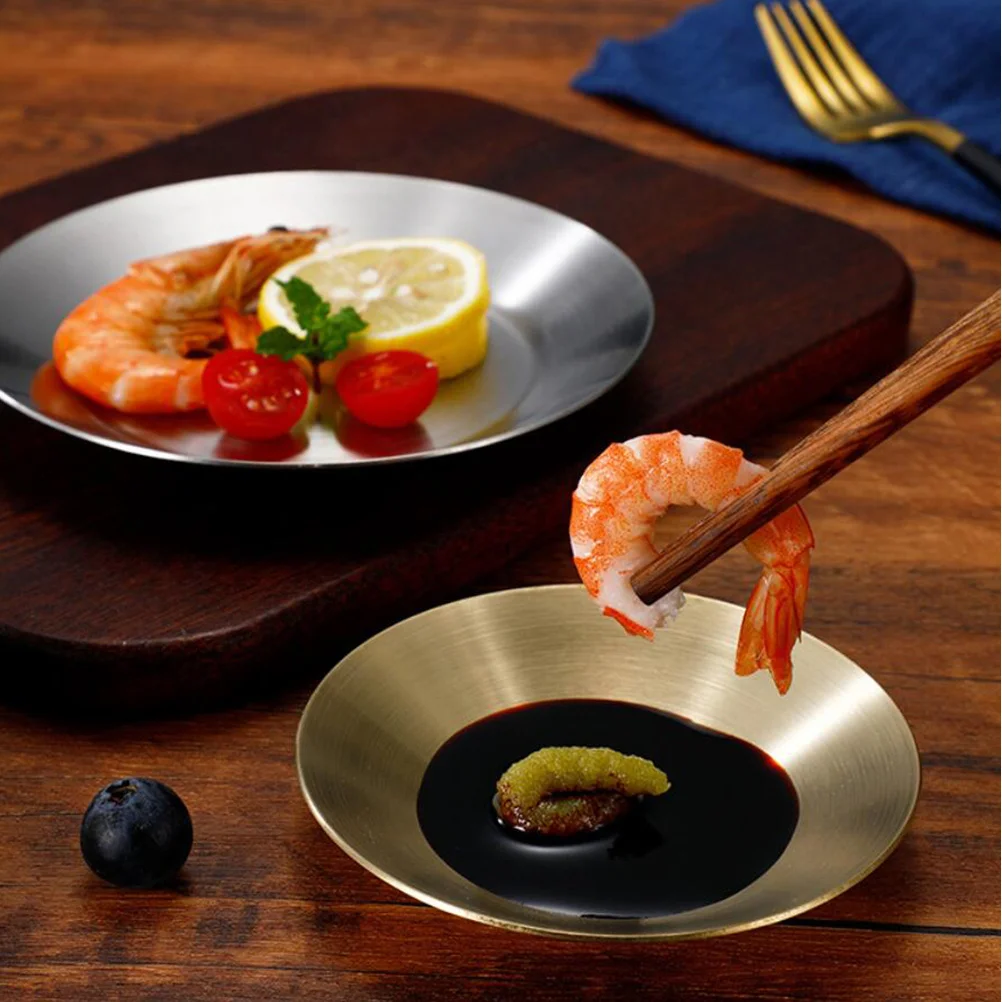 

2pcs Stainless Steel Sauce Dishes Side Dish Bowls For Home Restaurant Use Appetizer Serving Plate Spice Dish Multi-Use