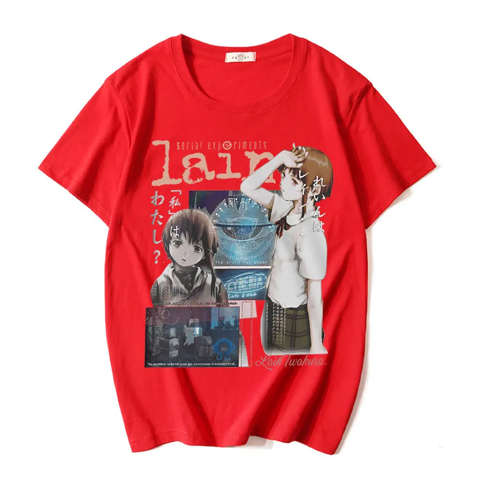 Manga TV Serial Experiments Lain T-Shirt Iwakura Anime Girl Sci Fi Men\'s Women\'s Short Sleeve Oversized T-shirts Streetwear Tops