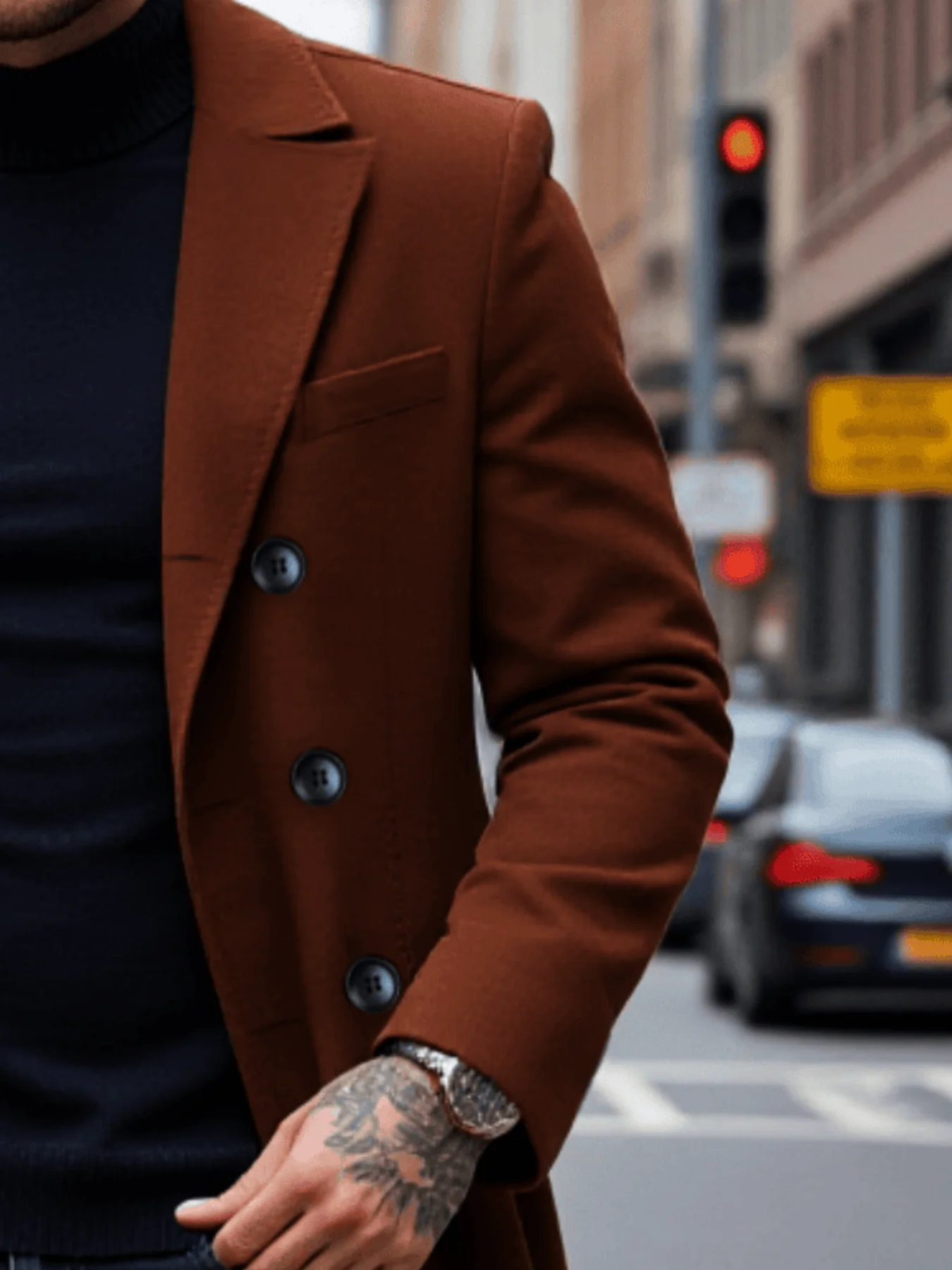 معطف واق من المطر مزدوج الصدر للرجال جديد للخريف والشتاء من الصوف السميك المقاوم للرياح