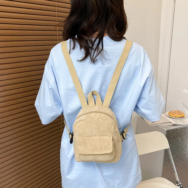 Fashion Women Mini Backpack Solid Color Corduroy Small Backpacks Simple Casual Student Bookbags Traveling Backpacks 2022