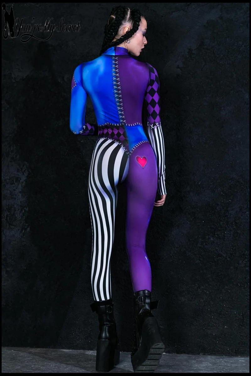 Women Clown Catsuit Halloween Cosplay Costume 3D Printed Zentai Bodysuit Spandex Jumpsuit Festival Carnival Party Rave Outfit view 4