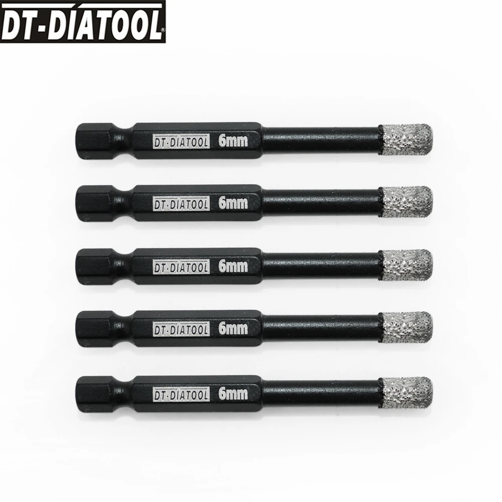 

DT-DIATOOL 3pcs Diameter 6/8/10/12mm Vacuum Brazed Quick-fit Shank Diamond Drilling Bits Dry for Tile Marble Stone Hole Saw