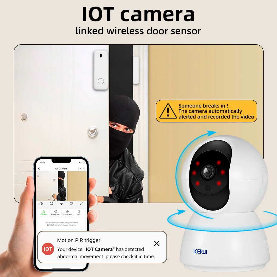 KERUI 3MP IOT Kamera Alarm System Home Security Einbrecher Überwachung IP Kamera PIR Motion Rauchmelder APP Fernbedienung