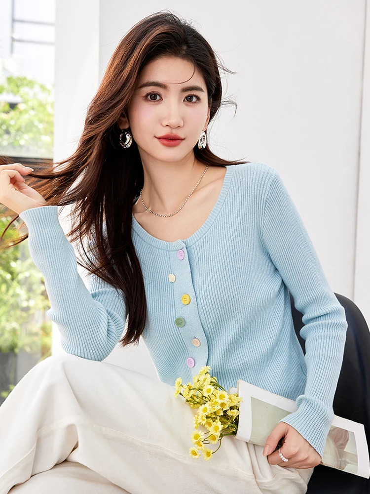 Women Casual Knit Tops Gentle Style O-Neck Sweater Cardigan Autumn New Fashion Sweet Buttons Up Short Coat