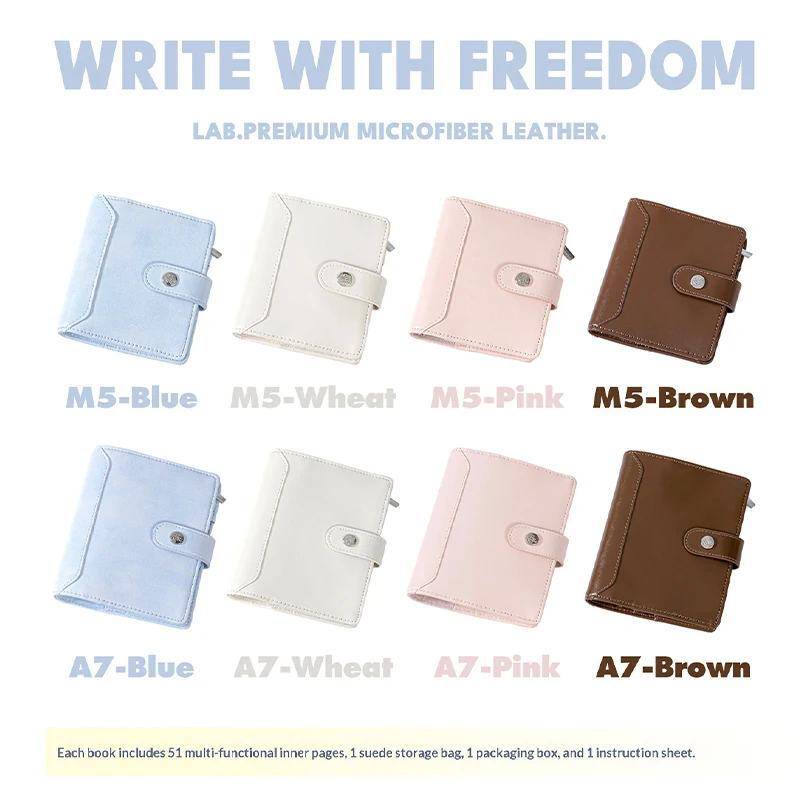 Planwith Customizable Refillable Loose Leaf Planner A7 M5 Leather Binder Notebook Metal Rings & Multi-Functional Writing Inserts