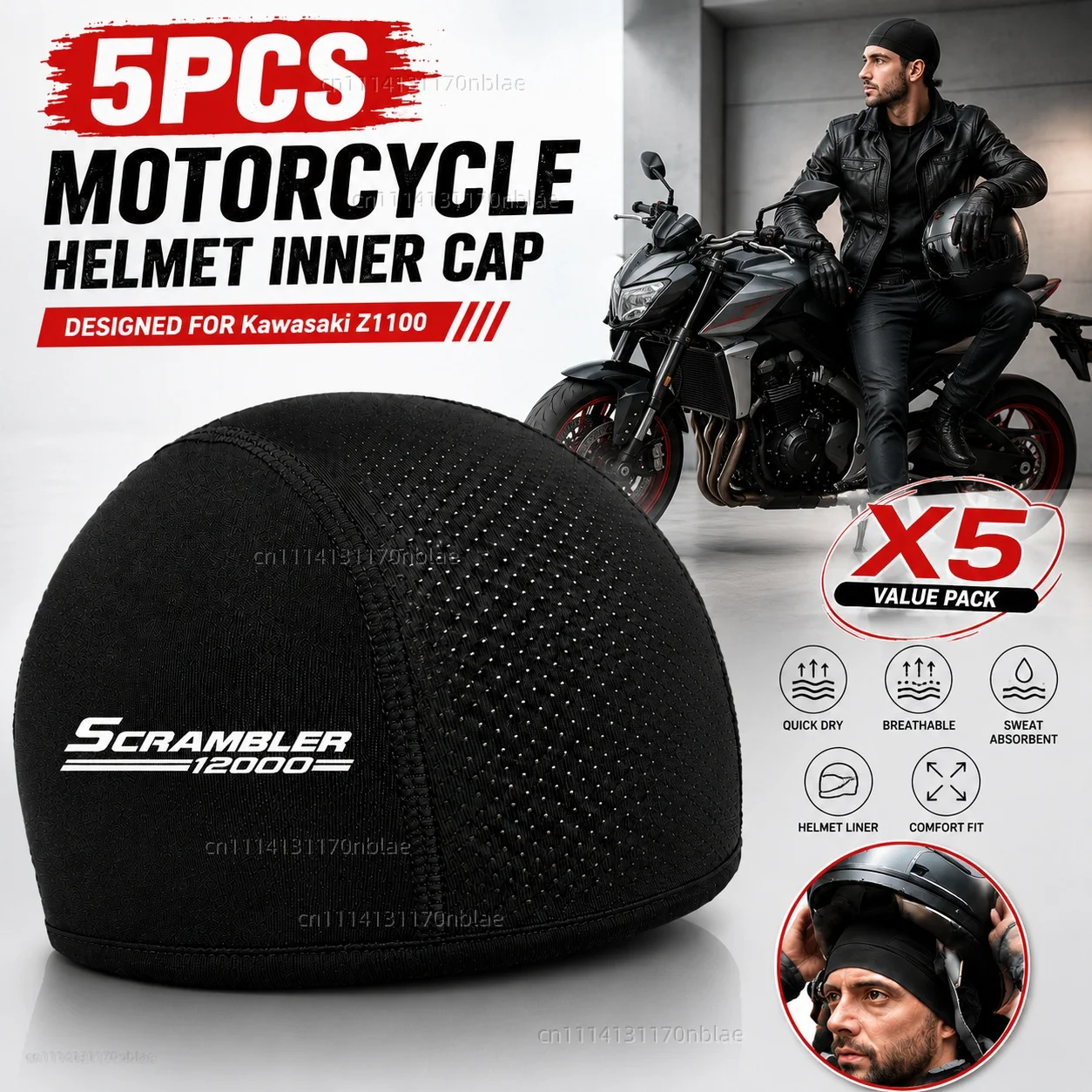 

5pcs Motorcycle Helmet Inner Cap Hat Quick Dry Breathable Hat Racing Cap Cooling Beanie For Moto Morini Scrambler 1200 2009-2018