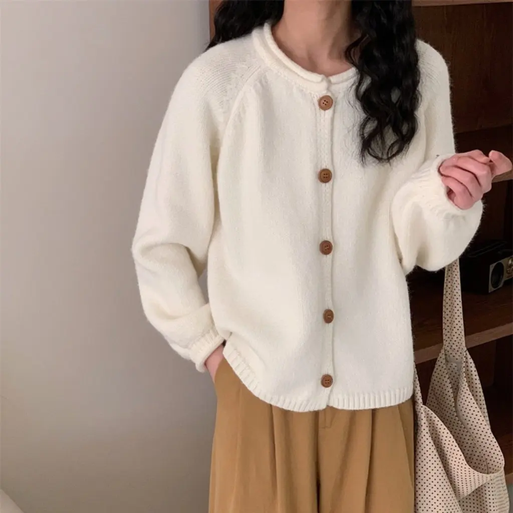 

Женский однотонный вязаный кардиган в корейском стиле в стиле ретро, осень-зима, свободный крой, свитер в ленивом стиле, куртка