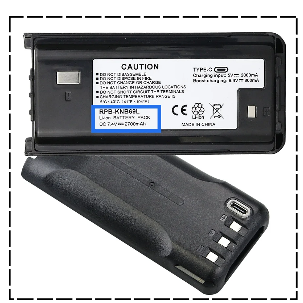 

KNB-69L 2700mAh Type-C USB Li-ion Battery for Kenwood TK-2200 TK-2207 TK-3207 TK-2312 TK-3202 NX-340 NX348 NX-1300 Two Way Radio