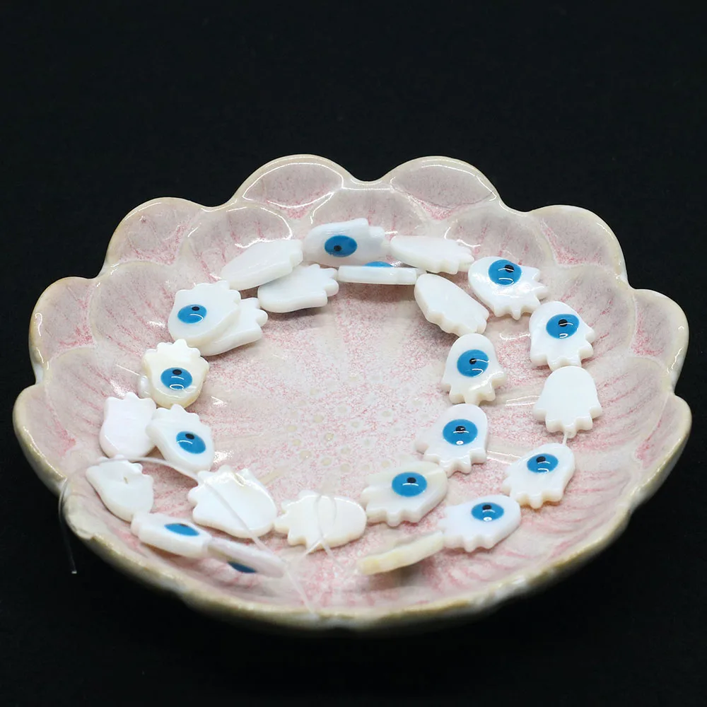 اليد النخيل على شكل قذيفة المياه العذبة الطبيعية حبة مع الأزرق/الأخضر جانب واحد العين الخرز نمط 1 حبلا DIY بها بنفسك صنع قلادة