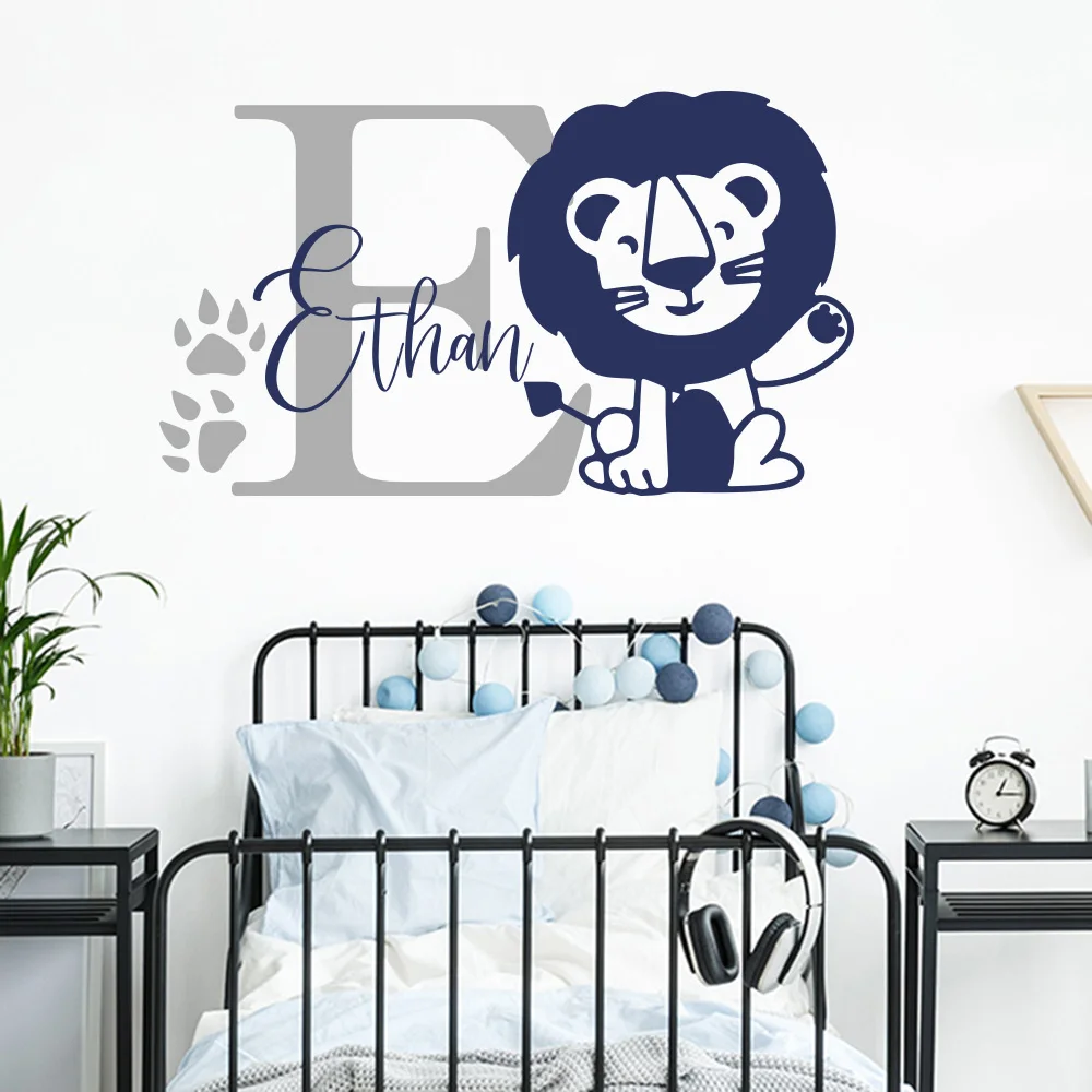 Nombre personalizado, pegatina de pared de pata de león, habitación de niños, nombre personalizado, Rey León, Animal, pegatina de pared de jungla para dormitorio