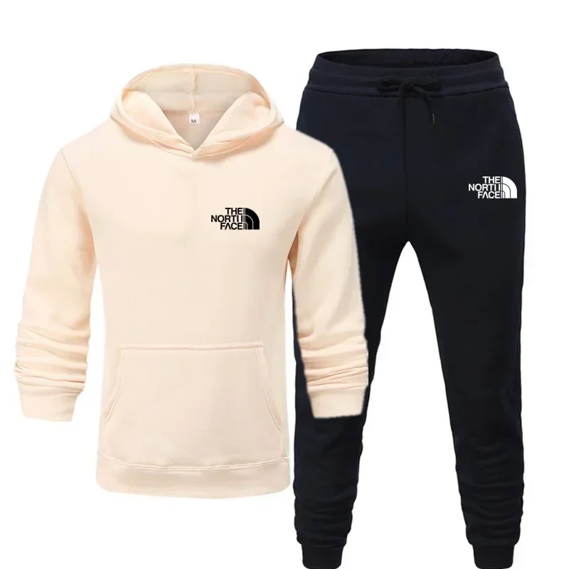 Autumn and winter new men's sportswear set, outdoor fashionable men's and women's hooded sweatshirt and pants 2-piece set