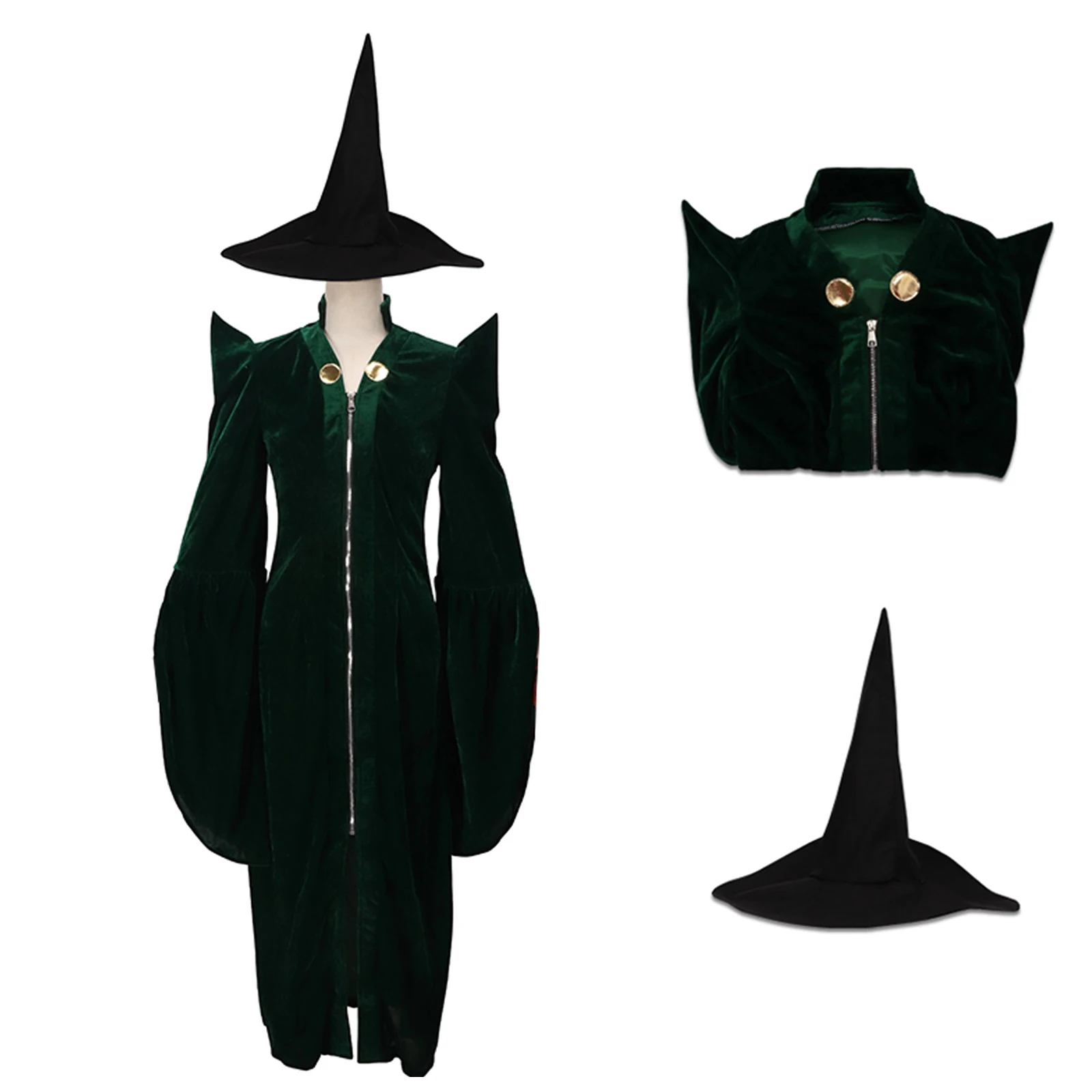 

Professor Costume Adult Women Velvet Cloak Cape Robe Black Witch Hat Sorceress Halloween Cospaly
