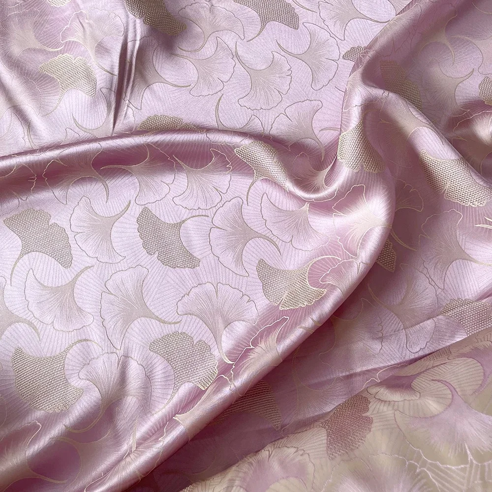 Nice Unique Colors Ginkgo Leaves Pattern Elegant Silk Jacquard Fabric Soft for Women Custom Dress Cloth Cheongsam Hanfu Garment