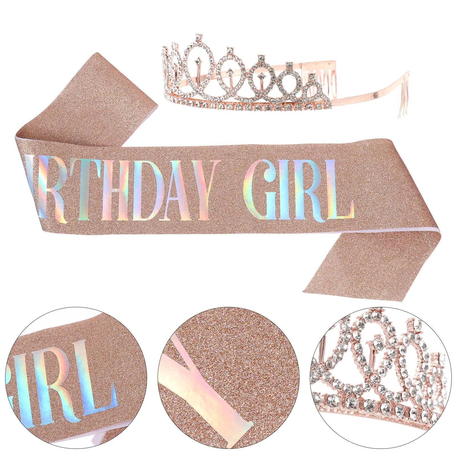 

2Pcs Premium Crystal Hair Hoop Birthday Sash Party Etiquette Belt Set with Style