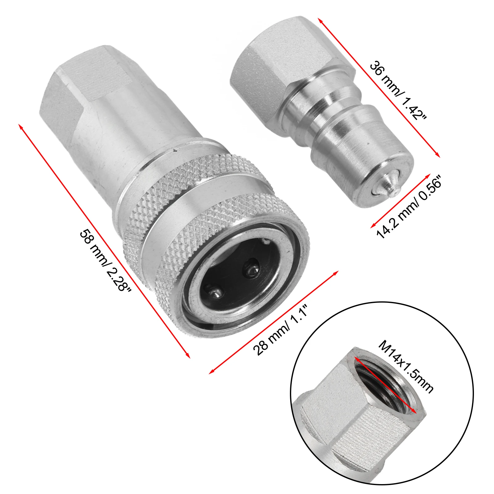 1 Set Hydraulic Quick Connect Coupler M14x1.5mm Female Thread Pipe Fitting For Hydraulic Applications