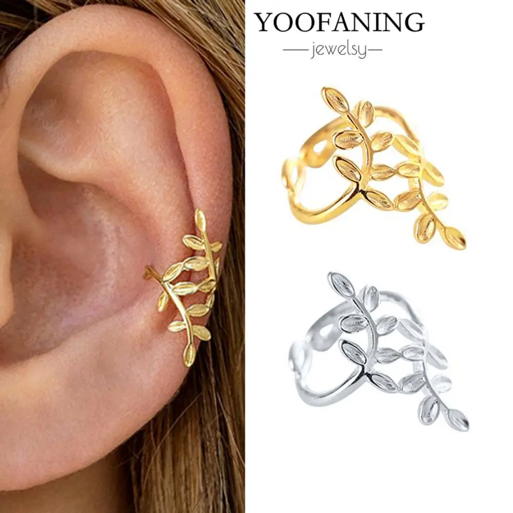 1PC Gold Plated Clip Earrings  Women's CZ Zircon False Perforated Earplugs Women's Vine Design Earclip Fashion Jewelry Wholesale
