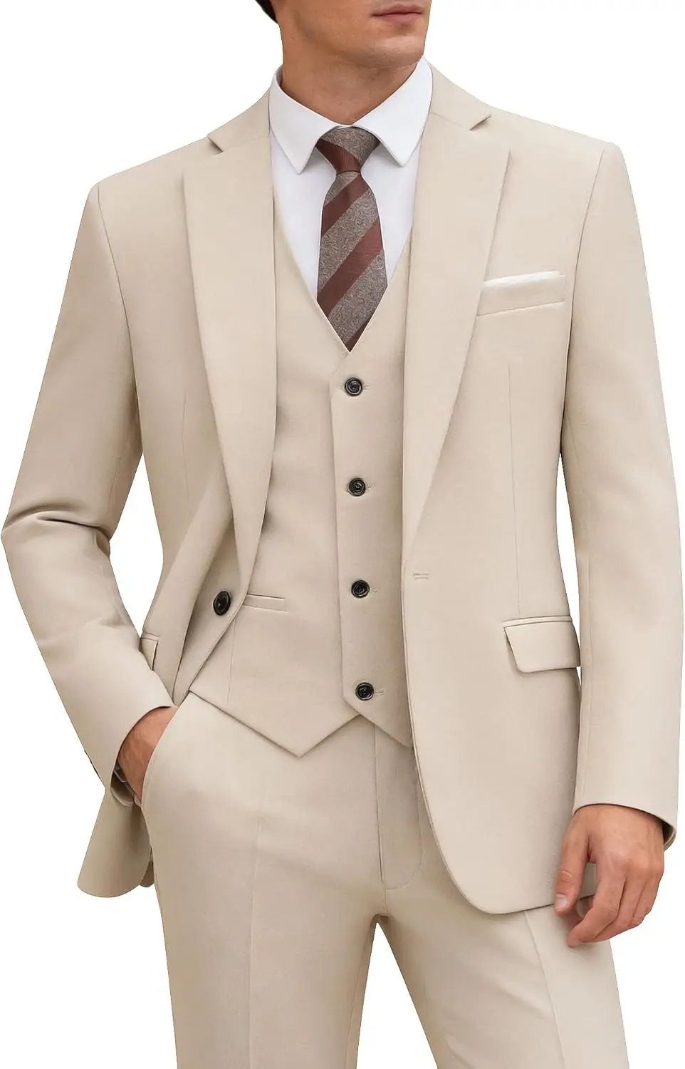 

Men's 3 Piece Slim Fit Suit Set One Button Blazer Jacket Pants Tuxedo Set for Party Wedding and Business