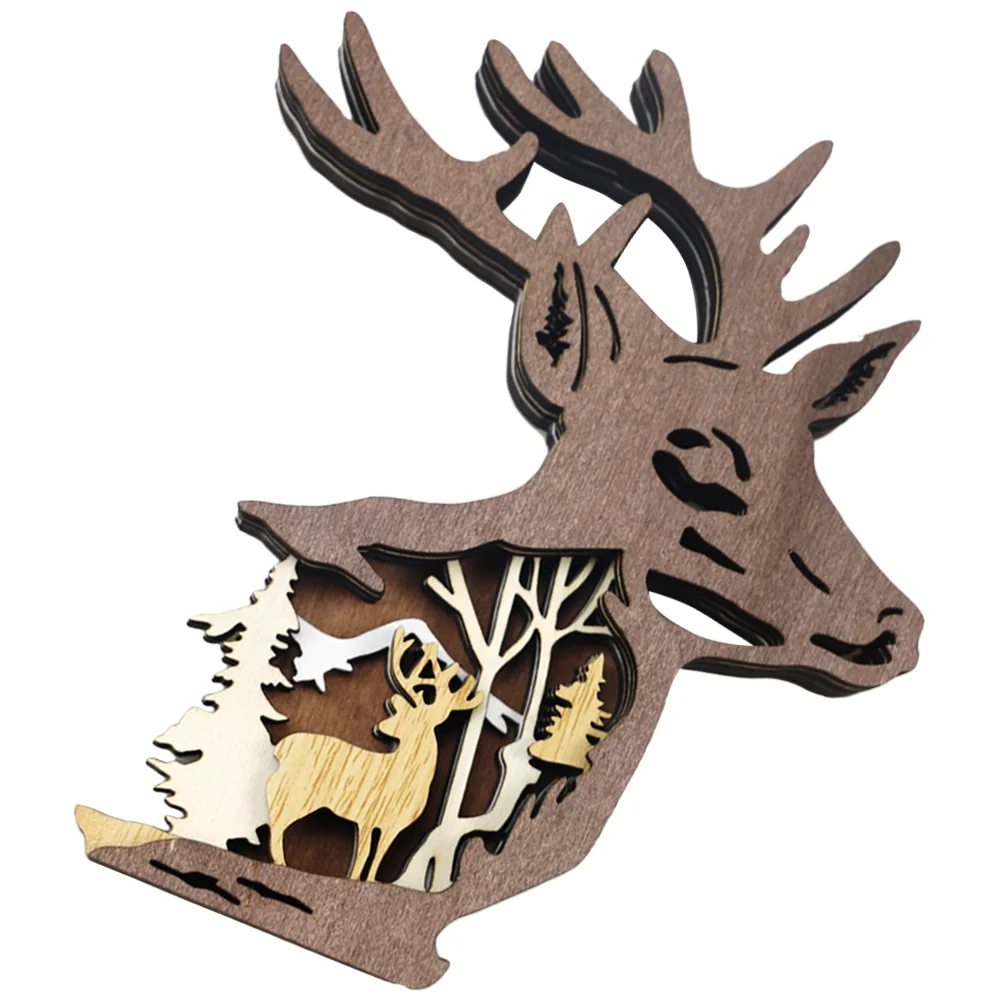 Party Deer Head Adornment Shaped Decor Wood Statue for Bedroom Sculpture Decoration