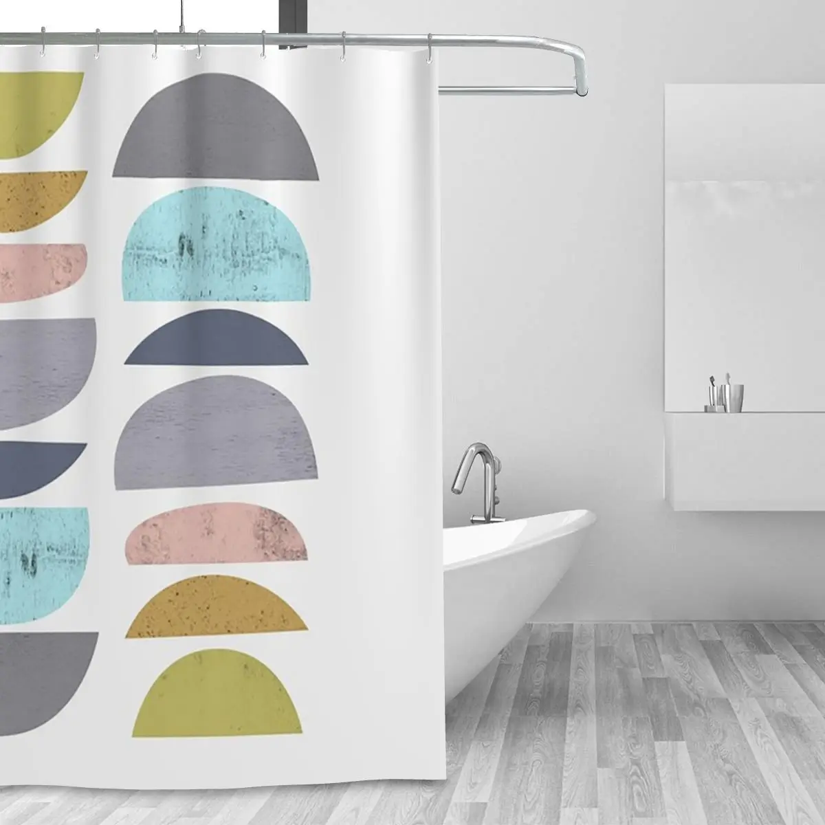 Mid-Century Scandinavian Retro Shower Curtain Bathroom Polyester Waterproof Bath Curtains with Hooks