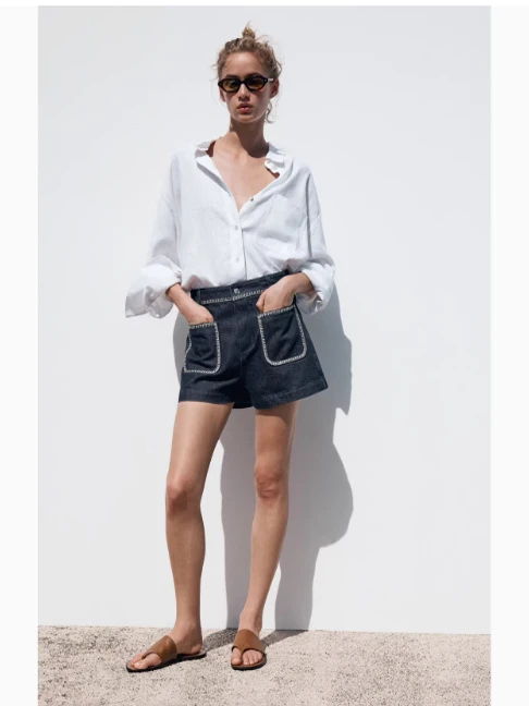 Été 2025 nouveau Faion taille haute brodé Denim orts femmes jambe droite jean taille haute fermeture éclair résistant à l'usure orts