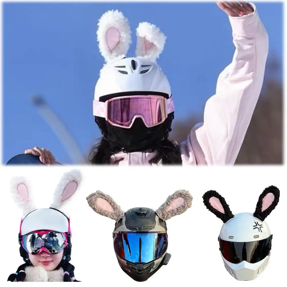 2PCS Helmet Decoration Super Cute Plush Rabbit Ears Motorbike Helmets Cosplay Styling Accessories