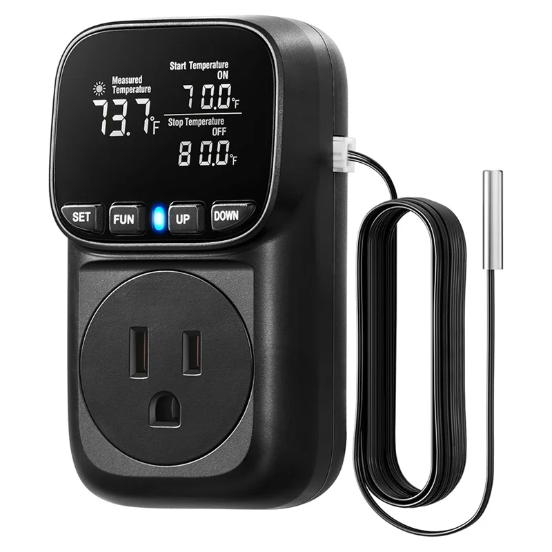 AB15-وحدة التحكم الرقمية في درجة الحرارة، 15A/1800W ترموستات المخرج التوصيل، VA عرض التدفئة التبريد التحكم الموقت الولايات المتحدة التوصيل