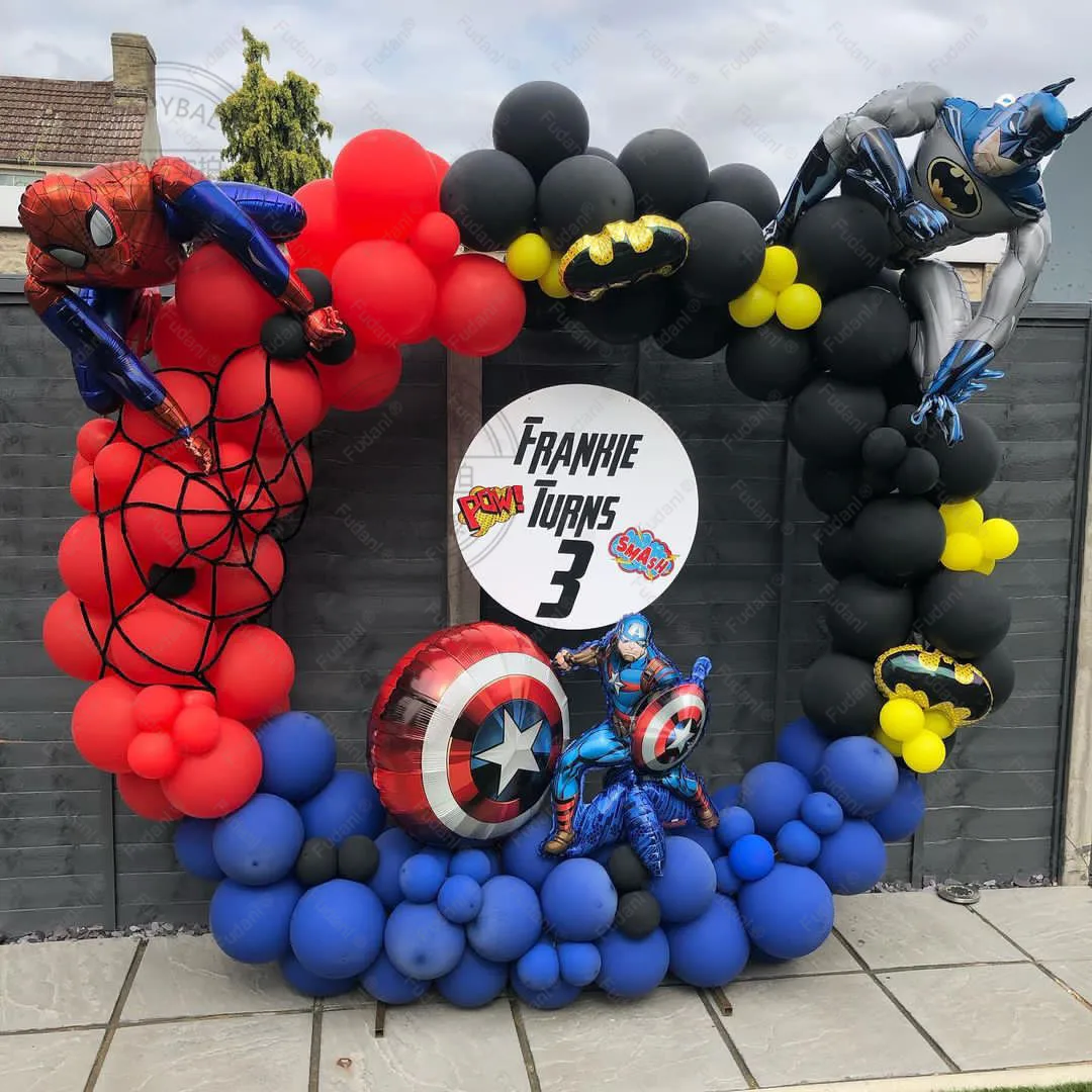 131pcs SuperHero Theme Birthday Party Balloons Arch Garland Kit 3D Spiderman Batman Foil Balls Kids Boys Favors Gifts Globos