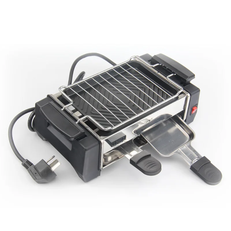 1000W Non-stick Barbecue Grill Electric Raclette Grill for 2 Couples Family Smokeless BBQ Grill Raclette Pan Electric Griddle