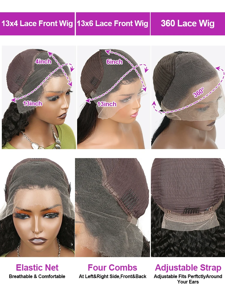 40 50 Inch Deep Wave Frontal Wig 13x4 13x6 360 HD Lace Frontal Wigs 300 Density Water Curly Human Hair Lace Front Wigs For Women image 6