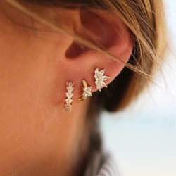 TIANDE Gold Color Flower Hoop Earrings for Women Exquisite Zircon Piercing Earrings Fashion Jewelry Wholesale