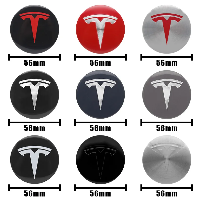 4Pcs 56mm Car Hub Wheel Center Caps Sticker Decals Badge Emblem Styling Decorates For Tesla Model 3 Model Y S X Auto Accessories